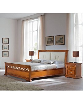 PRAMA спальня BOHEMIA  КРОВАТЬ с кожанным изголовьем и с резным изножьем