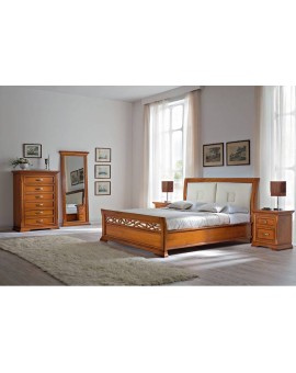 PRAMA спальня BOHEMIA  КРОВАТЬ с кожанным изголовьем и с резным изножьем